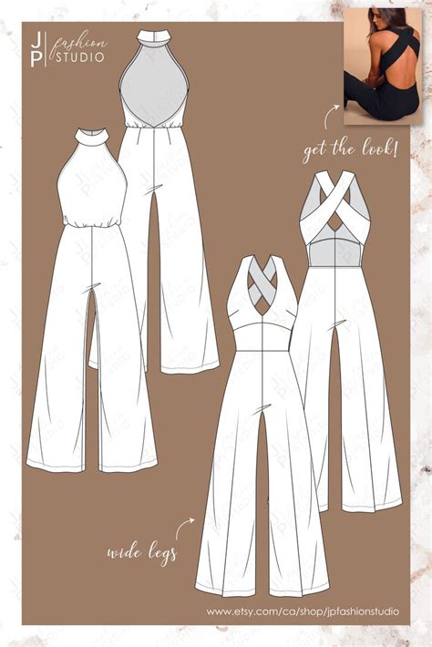 Women Jumpsuit Fashion Flat Sketches Fashion Technical Drawings For