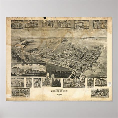 Chestertown Maryland 1907 Antique Panoramic Map Poster | Zazzle.com