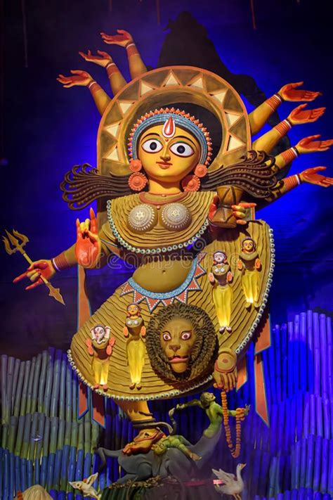 Goddess Devi Durga Idol Decorated At A Puja Pandal In Kolkata West