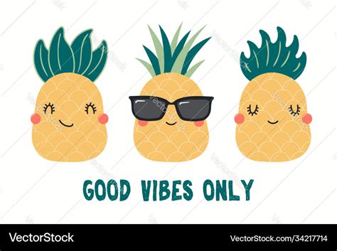 Cute Pineapples Set Royalty Free Vector Image Vectorstock