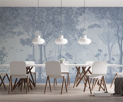 Classic Hua Trees Mural Wallpaper Blue Artofit