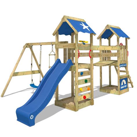 Buy Wickey Wooden Climbing Frame Sunflyer With Swing Set And Green Slide Garden Playhouse With