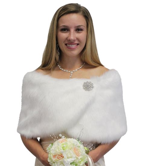 Tion Design Womens Bridal Shawl Fur Wrap One Size White Free Brooch Buy Scarves And Wraps