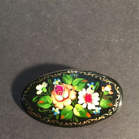 Hand Painted Vintage Russian Brooch Etsy