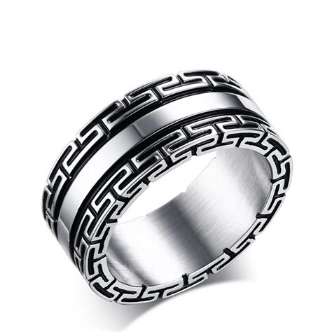 2016 New Fashion Silver Color Black Plated Great Wall Mens Ring