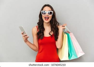 Happy Brunette Woman Casual Clothes Sunglasses Stock Photo 1076045210