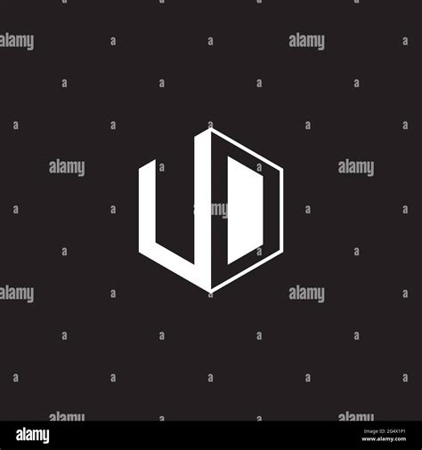 Ud U D Du Logo Monogram Hexagon With Black Background Negative Space