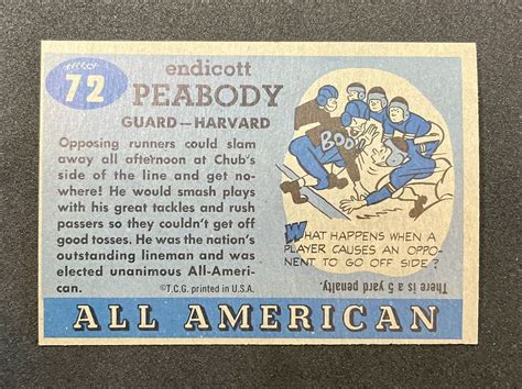 1955 Topps All American Endicott Chub Peabody 72 Harvard Nice Card