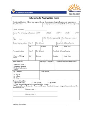 Fillable Online Psychiatry Ubc Subspecialty Application Form