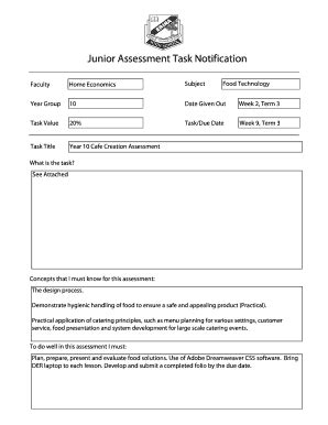 Fillable Online Erina H Schools Nsw Edu Junior Assessment Task