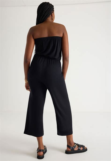 Womens Black Bandeau Belted Jumpsuit Peacocks