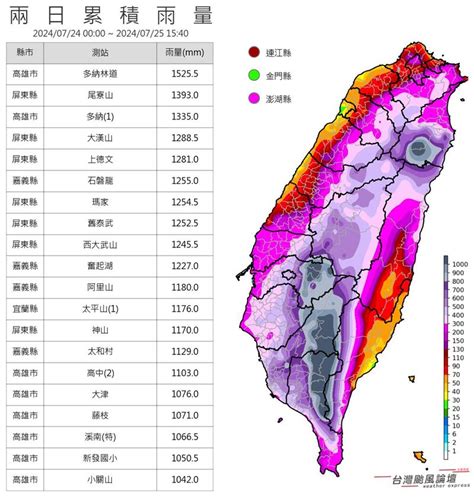 全台紫一片！凱米雨彈狂炸南部下豪雨 高雄「多納林道」雨量破1500毫米