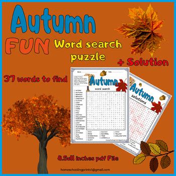 Autumn Fall Big Word Search Activity Worksheet Puzzle Solution