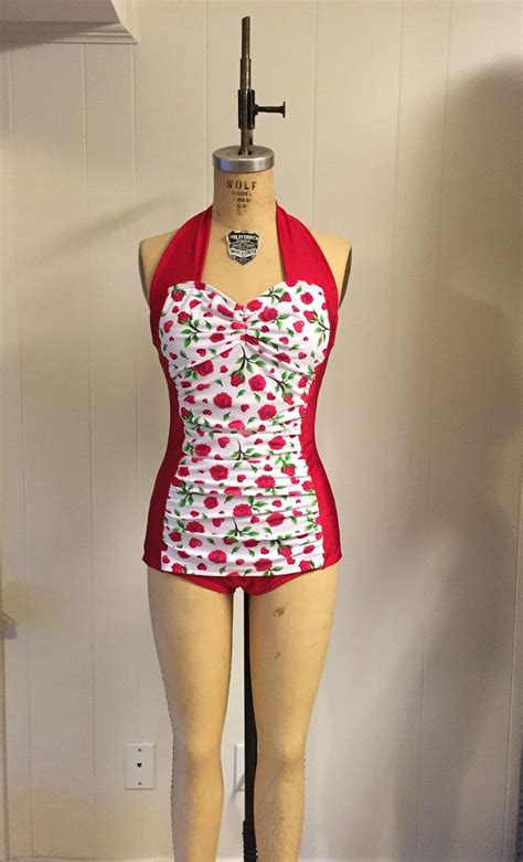 Helen Two Tone Cherry Print Swimsuit Print Swimsuit Vintage