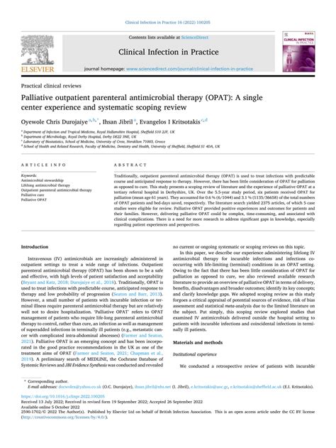 Pdf Palliative Outpatient Parenteral Antimicrobial Therapy Opat A