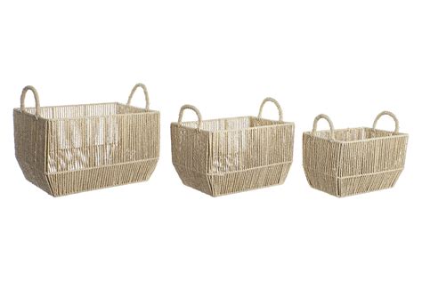 Set de 3 Corbeilles Métal Fibre 40x29 5x26 Naturel Leroy Merlin