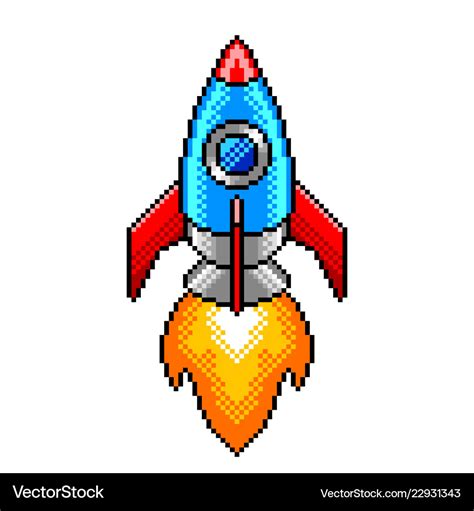 Pixel Space Rocket Detailed Isolated Royalty Free Vector