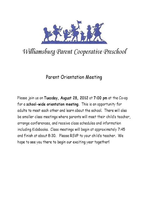 Upcoming Events Parent Orientation Meeting August 28 2012