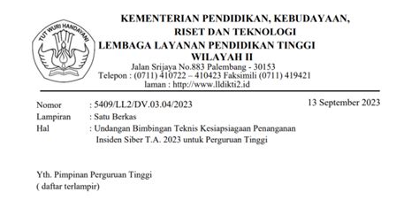 Undangan Finalis Pilmapres Tingkat Wilayah Di Lingkungan Lldikti