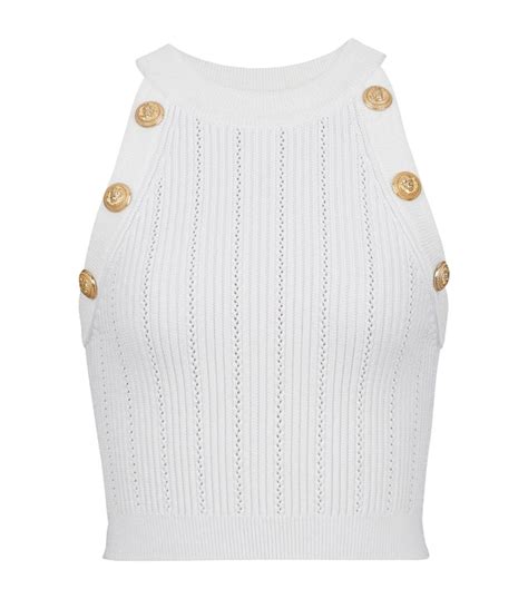 Womens Balmain White Knitted Button Detail Crop Top Harrods Us