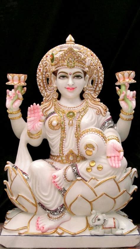 Painted Hindu White Marble Laxmi Statue For Temple Size 2 Feet At Rs