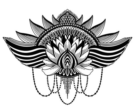 Lotus Flower Ethnic Symbol Black Color In White Backgroundtattoo Design Motif Decoration