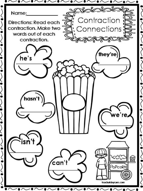 10 Printable Contractions Worksheets 1st 2nd Grade Ela Etsy