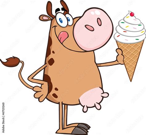 Happy Brown Cow Cartoon Mascot Character Holding A Ice Cream Stock ...