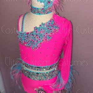 Custom Dance Costume Sassy Jazz Hot Pink Blue Piece With Etsy