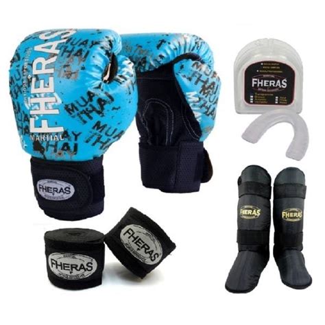 Kit Boxe Muay Thai Fheras New Top Luva Band Bucal Caneleira Free