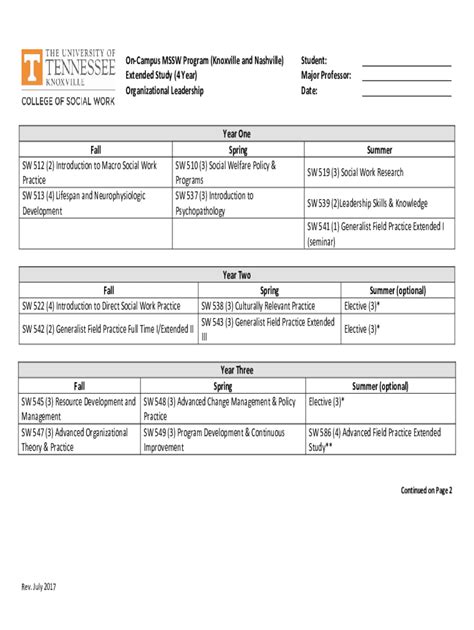 Fillable Online OnCampus MSSW Program Knoxville And Nashville Fax