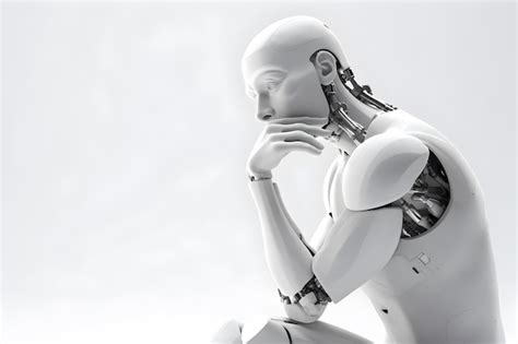 Premium AI Image | Robot thinking on white background