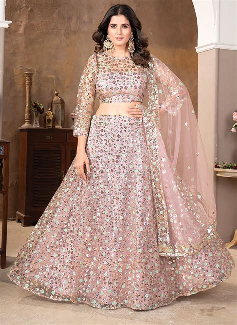 Buy Lavender Net Embroidered Sequins Regal Lehenga Wedding Wear Online