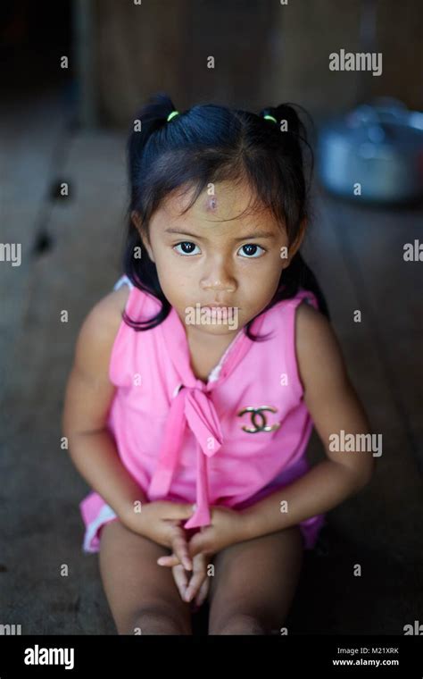 Cambodian Little Girl Living In Monastry Battambang Cambodia Stock