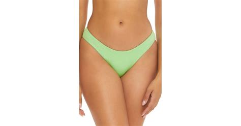 Becca Glimmer Adela Metallic Hipster Bikini Bottoms In Green Lyst