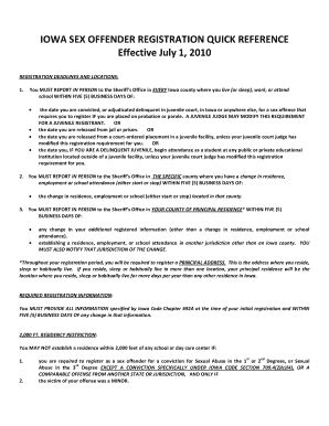 Fillable Online IOWA SEX OFFENDER REGISTRATION QUICK REFERENCE Fax Email Print PdfFiller