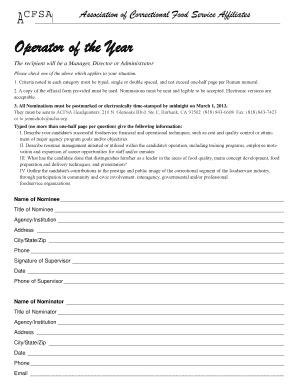 Fillable Online Operator Of The Year FORM Qxp ACFSA Fax Email Print