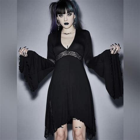 Dolls Kill Dresses Dolls Kill Widow Black Bell Lace Sleeve Goth