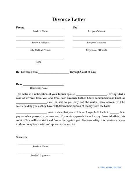 Divorce Letter Template Download Printable Pdf Templateroller