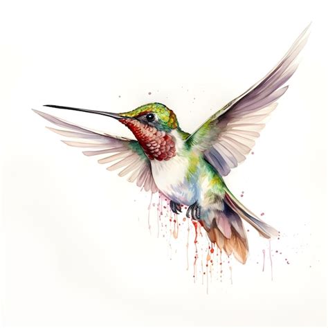 Una pintura de un colibrí con cabeza verde y plumas rojas y azules