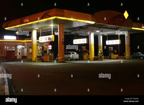 Gas Station At Night Stock Photo Alamy