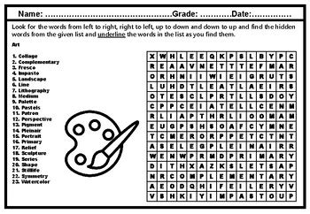 Art Terms Vocabulary Word Search Worksheet Art Terms Distance Learning