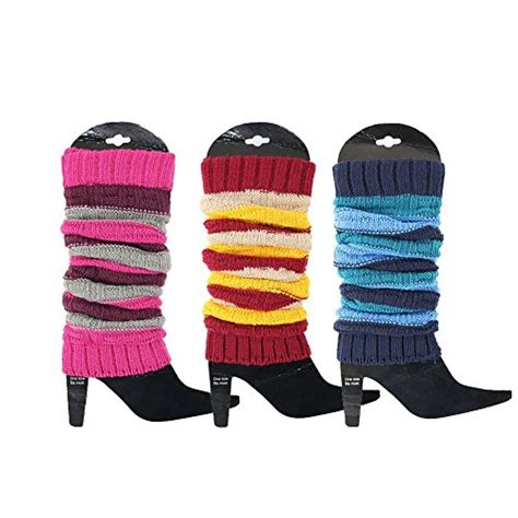 3 Pack Womens Fall Winter Warm Colorful Striped Multicolor Knit Leg