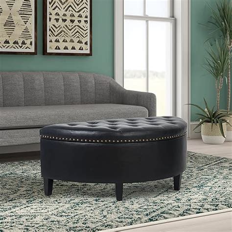 Joveco Storage Bench Pu Leather Half Moon Button Tufted Ottoman With