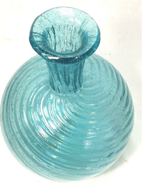 Mexican Hand Blown Aqua Blue Glass Bottle Avalos Vintage Art Deco Aqua Glass Ebay Blue Glass