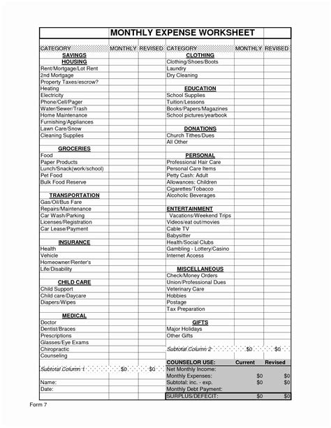 Free income and expense worksheet - plmarab