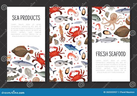 Sea Products Banner Templates Set Fresh Seafood Flyer Leaflet