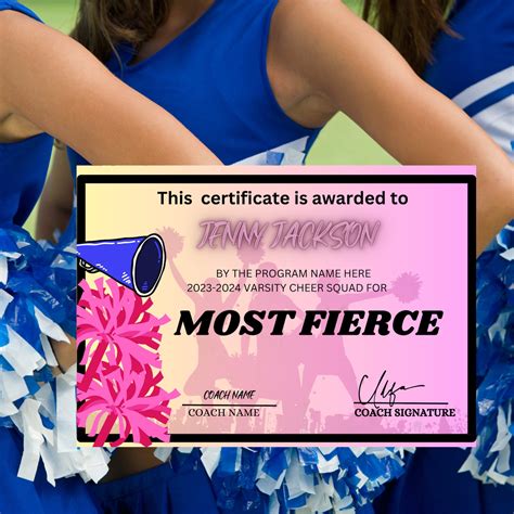 Editable Cheerleading Certificate Cheer Squad Awards Printable Cheer