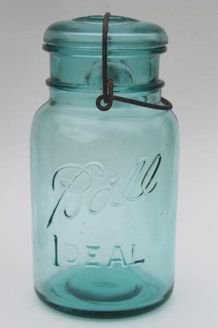 Antique Vintage Glass Canning Jars W 1908 Patent Dates Bail Lid Blue Glass Ball Jars