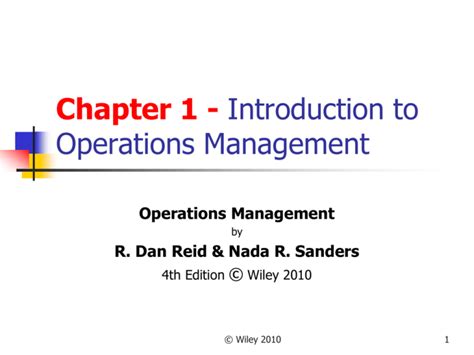 Introduction To Operations Management